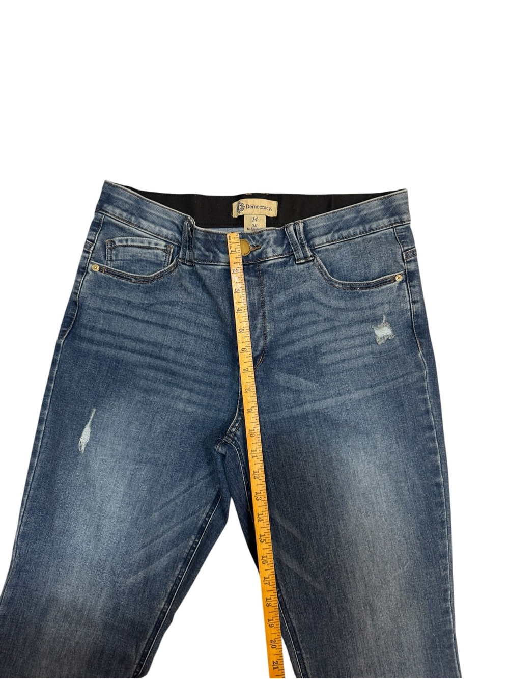 Democracy Ab Solution Bootcut Jeans Womens 14 Distressed Stretch Blue Denim - Picture 5 of 7